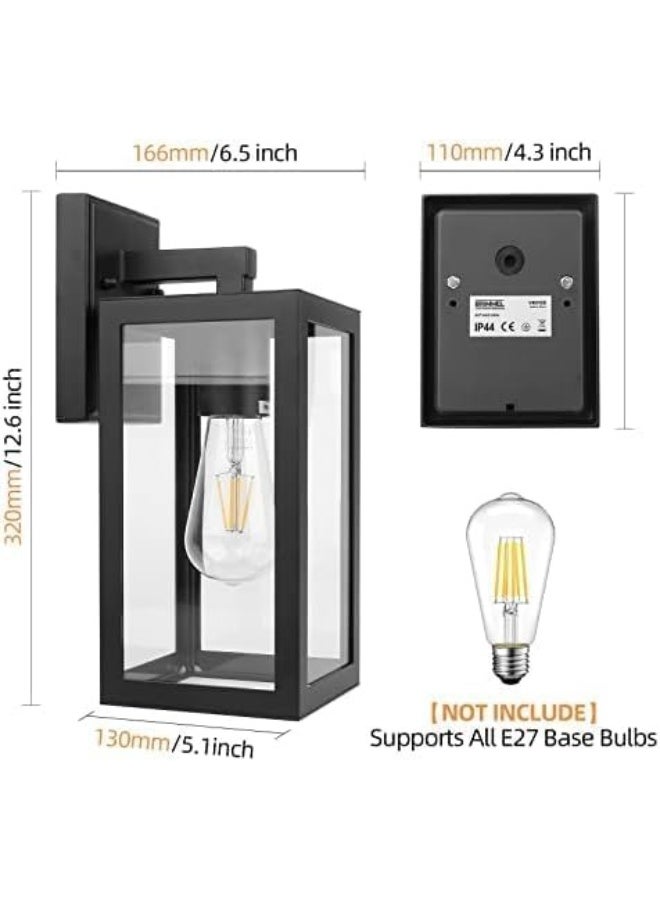 المفتاحة مصابيح جدارية خارجية، فانوس جداري أسود، مصباح شرفة، فوانيس جدارية خارجية من الألومنيوم مع غطاء زجاجي شفاف، مصباح جداري خارجي مقاوم للصدأ، أسود مطفي، عبوتان - Image 2